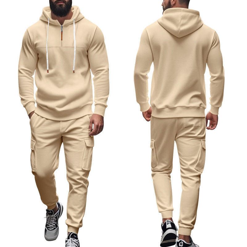 Herren nan Cargo-Joggingset mit Halbzip-Kapuzenpullover und Kordelbund-Cargohose Shop Nory