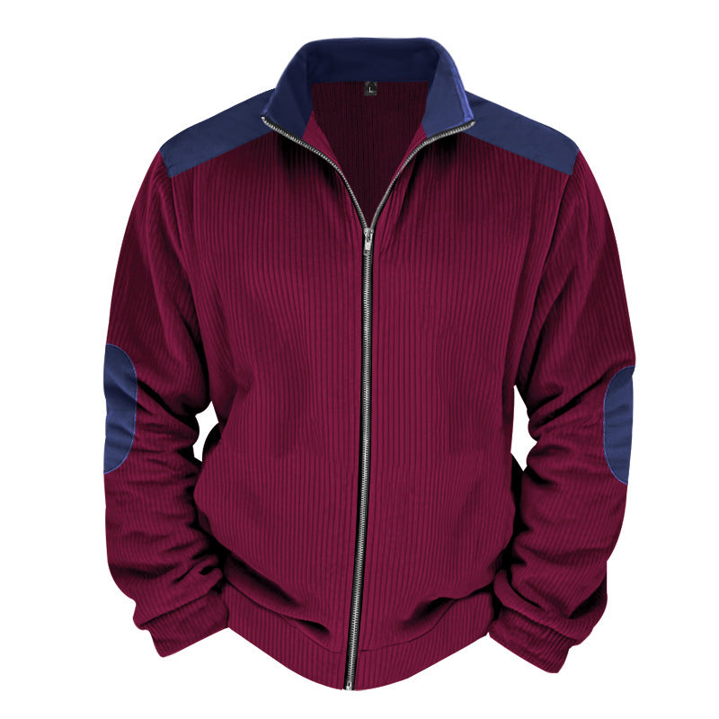 Herren Sportliche Zip-Jacke mit Rippenstruktur und Kontrastärmel