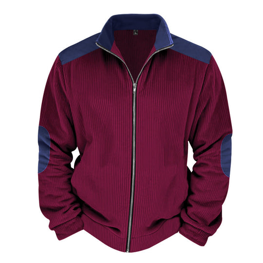 Herren Sportliche Zip-Jacke mit Rippenstruktur und Kontrastärmel