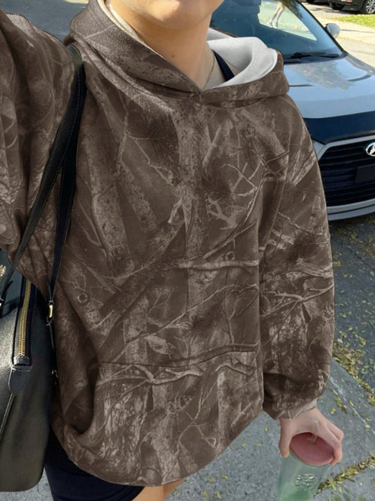 Damen Oversize Kapuzenpullover mit Naturmuster und Kängurutasche Shop Nory
