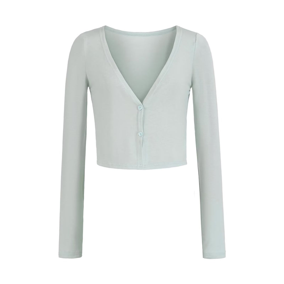 Damen Kurzer Feinstrick-Cardigan mit tiefem V-Ausschnitt und knöpfbarer Front Shop Nory