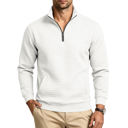 Herren Strukturiertes Stehkragen-Halbzip-Sweatshirt mit Karomuster und Kängurutasche Shop Nory