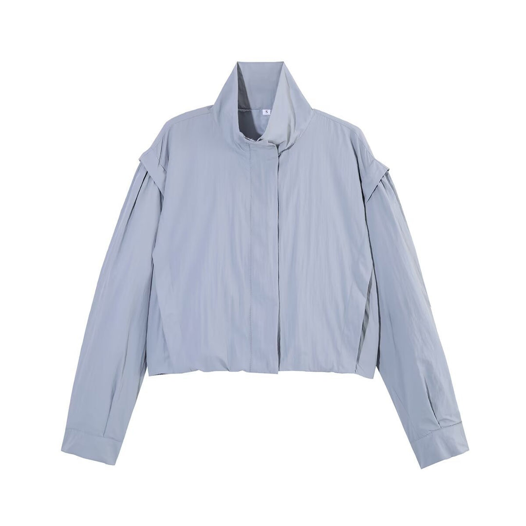 Damen Gekürzte Taillenfreie Blousonjacke mit hohem Stehkragen und plissierten Ärmelbahnen Shop Nory