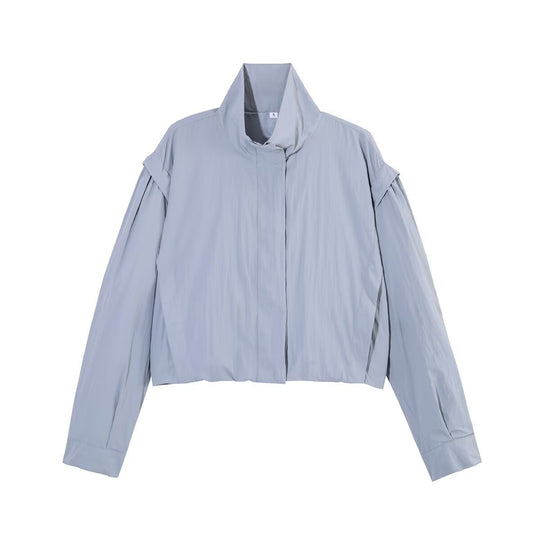 Damen Gekürzte Taillenfreie Blousonjacke mit hohem Stehkragen und plissierten Ärmelbahnen Shop Nory