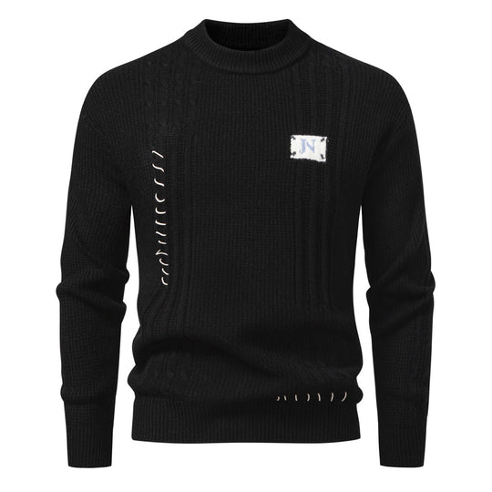 Herren Strukturiertes Rippstrick-Pullover mit Ziernähten und Logo‑Patch Shop Nory