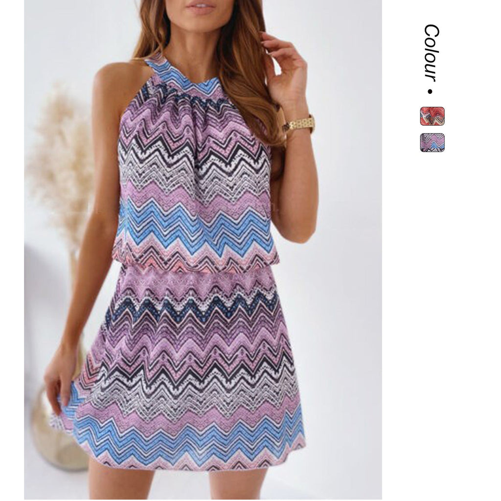 Damen Neckholder Minikleid mit zigzag-muster und luftiger Passform