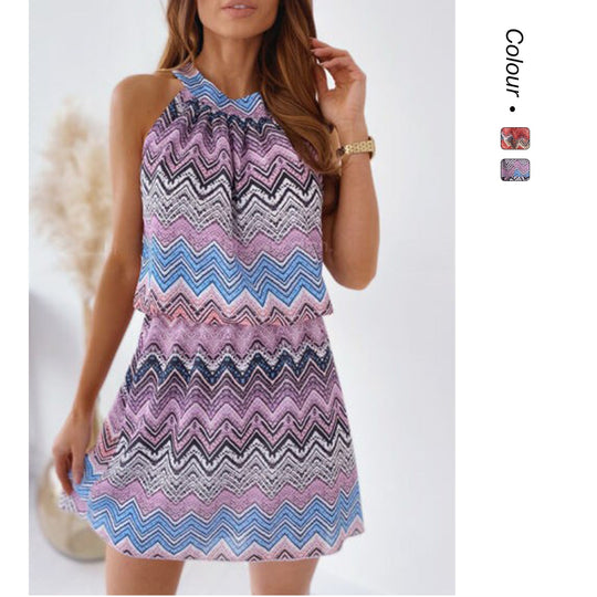 Damen Neckholder Minikleid mit zigzag-muster und luftiger Passform