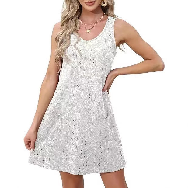Damen Freizeitkleid mit Taschen und V-Ausschnitt Shopnory