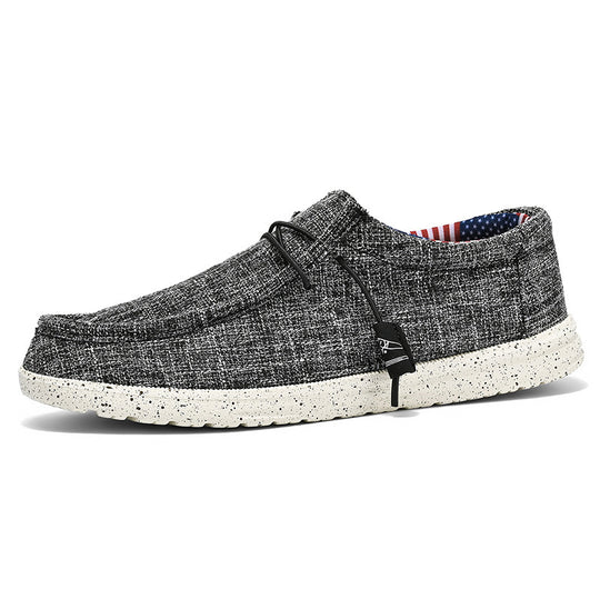 Herren lässiger Mokassin-Slipper aus Leinenstoff mit gepolsterter Komfortsohle und elastischem Schnürzug Shopy Nory