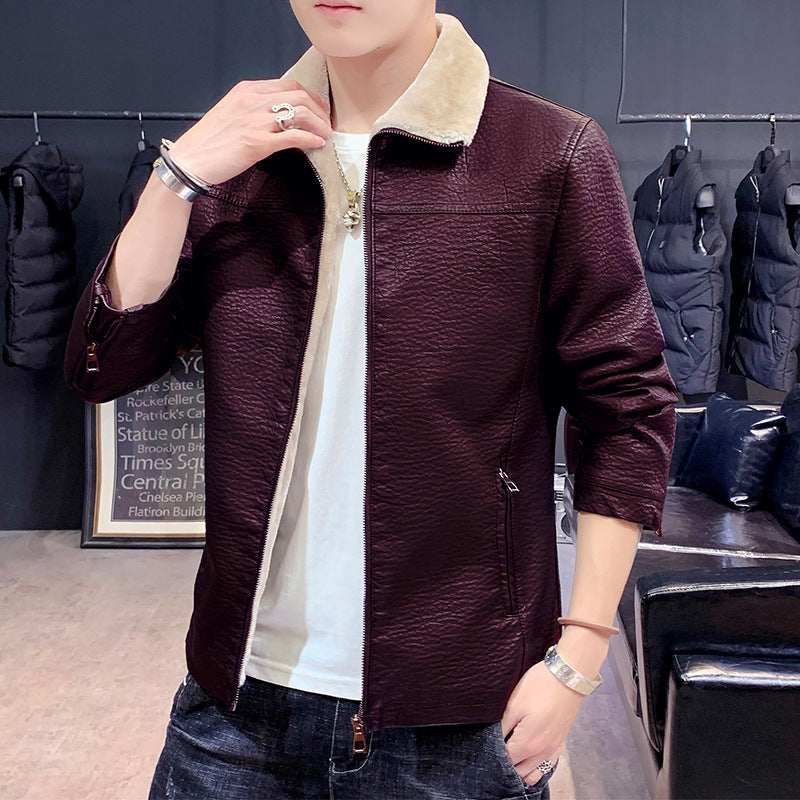 Herren schmal geschnittenes Kunstleder Blouson mit strukturiertem Finish und Teddykragen Shop Nory
