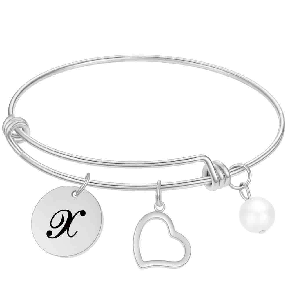 Damen Armreif mit personalisierbarem Herz- und Buchstaben-Anhänger Shop Nory