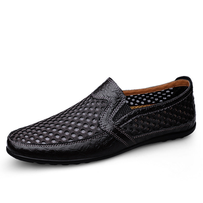 Herren Atmungsaktiver Lochleder-Slipper im Mokassin-Stil mit flexibler Gummisohle Shopy Nory