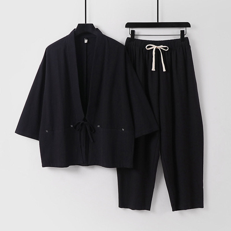 Unisex Kimono-Lounge-Set mit Kurzjacke und elastischer Kordelhose Shop Nory