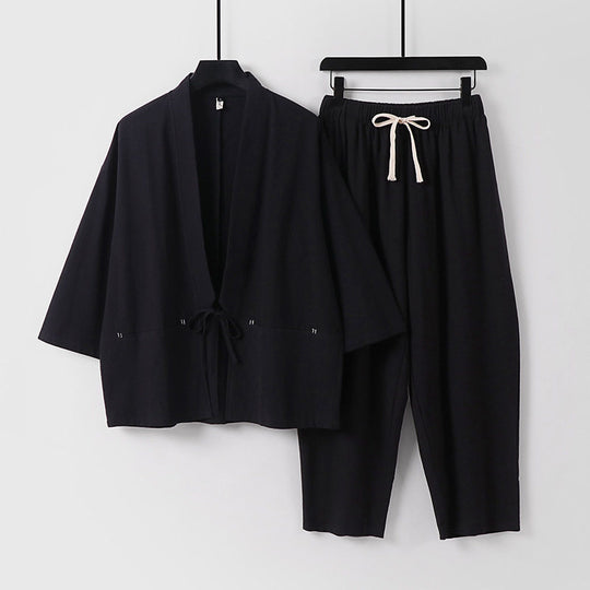 Unisex Kimono-Lounge-Set mit Kurzjacke und elastischer Kordelhose Shop Nory