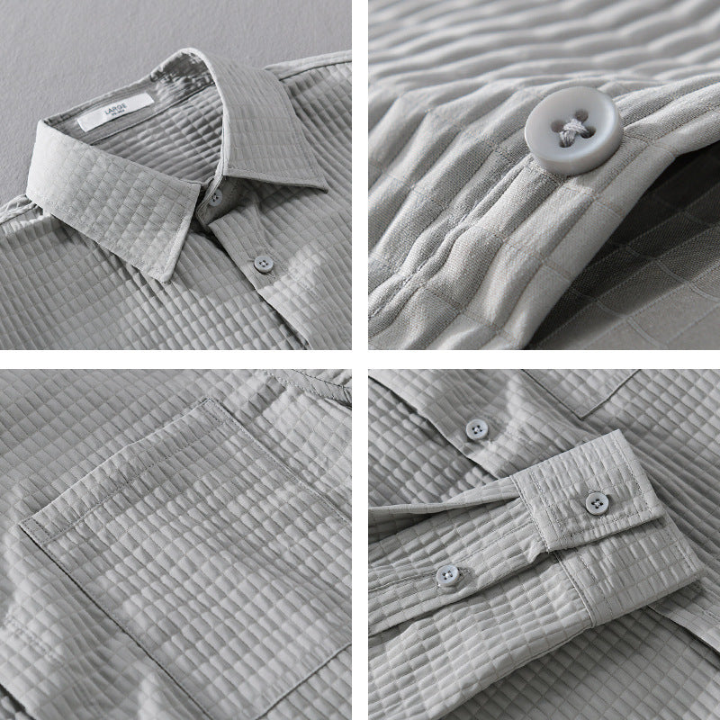 Herren Texturiertes Waffelstruktur-Overshirt mit Brusttasche und legerer Passform Shop Nory