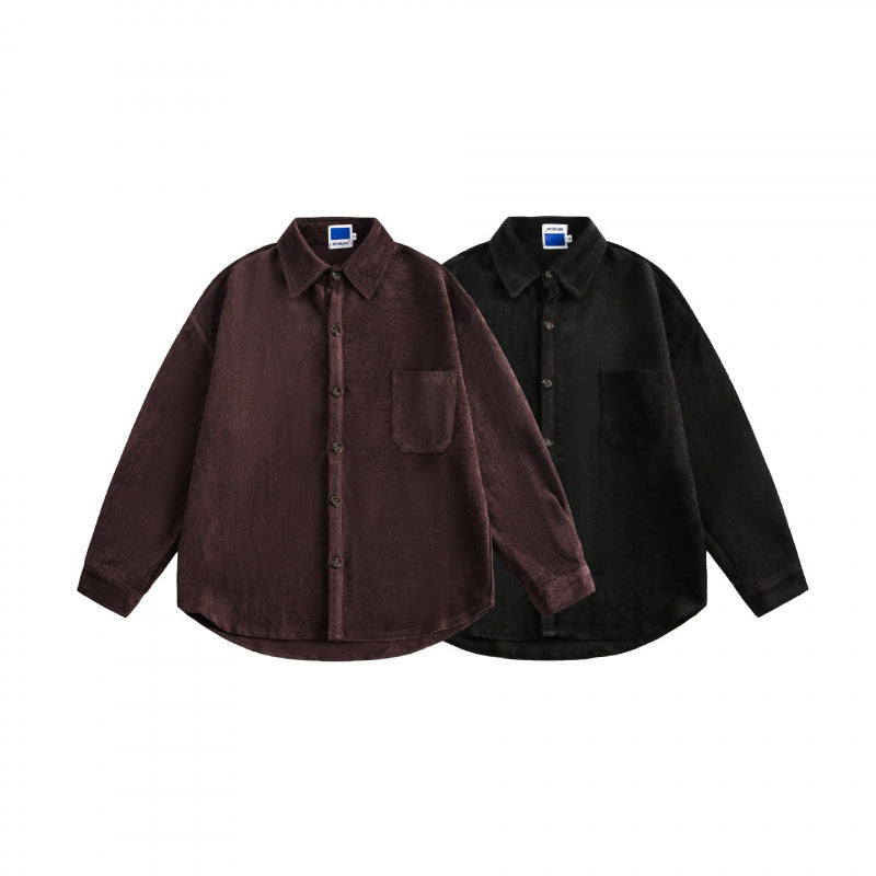 Unisex Oversize Samt-Hemdjacke mit Brusttasche und durchgehender Knopfleiste Shop Nory