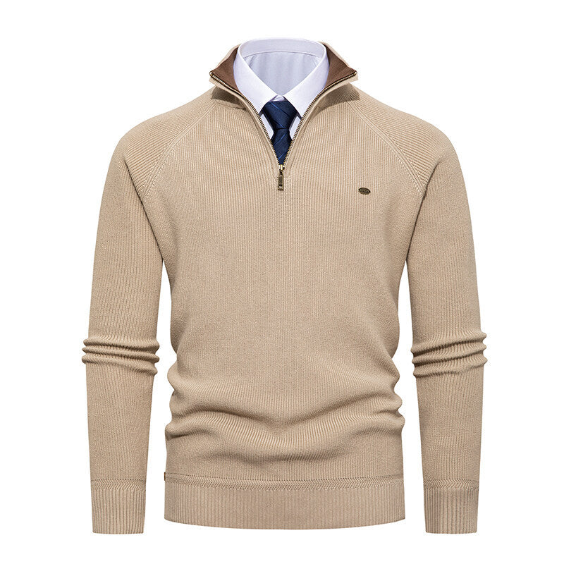 Herren eleganter Strickpullover mit Stehkragen und Reißverschluss