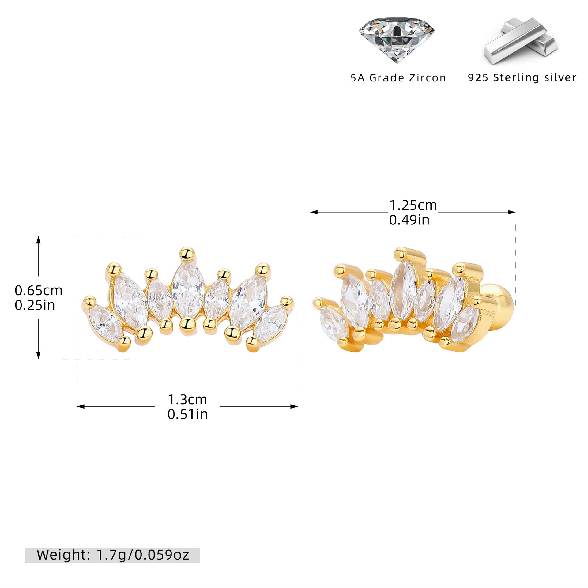 Damen Ohrstecker in Krönchen-Design aus hochwertigem 925 Sterling Silber Shop Nory