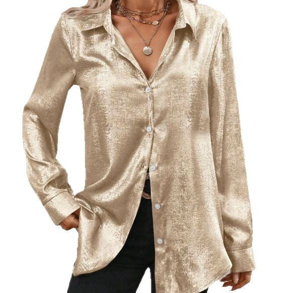 Damen elegante Bluse aus schimmerndem Stoff mit klassischem Kragen