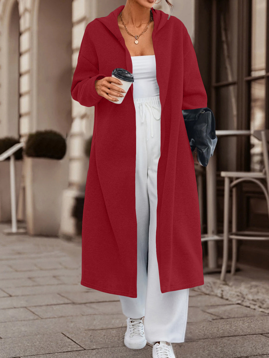 Damen Langer Oversize Kapuzenmantel mit offener Front und weichem Fleece Shop Nory