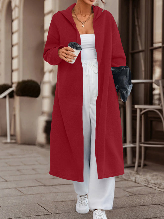 Damen Langer Oversize Kapuzenmantel mit offener Front und weichem Fleece Shop Nory