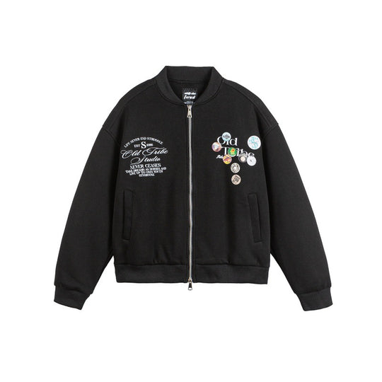 Unisex Boxy‑Sweatjacke mit durchgehendem Reißverschluss, Badge‑Applikationen und geripptem Saum Shop Nory