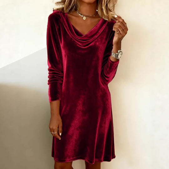 Damen Elegantes Samt-Minikleid mit Wasserfall-Ausschnitt und schmaler Silhouette Shop Nory