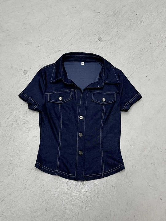 Damen Stylisches Jeanshemd mit taillierter Passform und kurzen Ärmeln