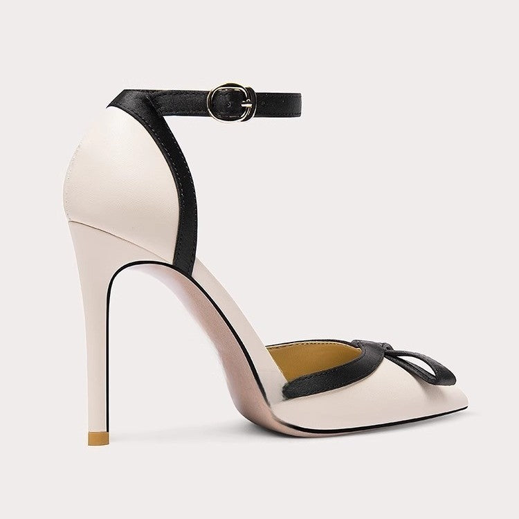 Damen Elegante spitz zulaufende Pumps im Retro-Chic mit Knöchelriemen und Zierschleife Shop Nory
