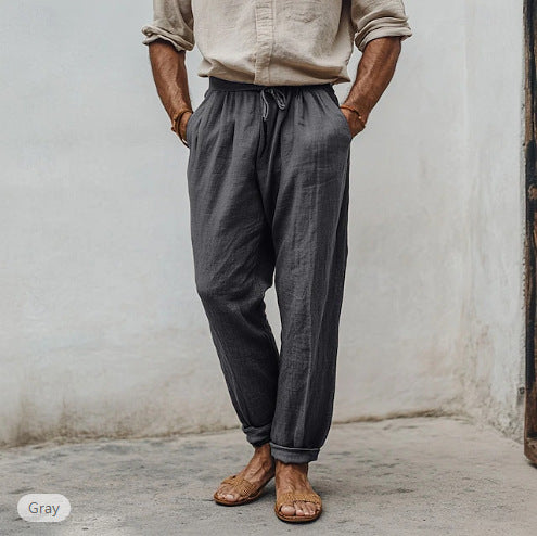 Herren lässige Leinenmisch-Joggerhose mit Kordelzug, angeschrägten Eingrifftaschen und schmalem Knöchelabschluss Shop Nory