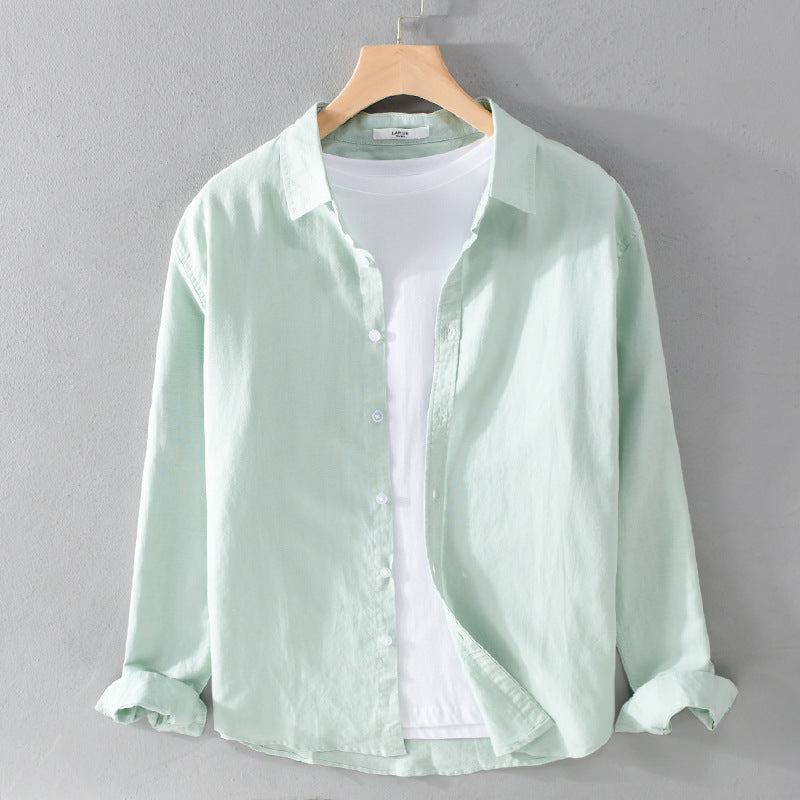 Herren Leinenmix-Layering-Overshirt mit Kentkragen, gerundetem Saum und Soft‑Touch Shop Nory
