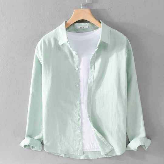 Herren Leinenmix-Layering-Overshirt mit Kentkragen, gerundetem Saum und Soft‑Touch Shop Nory
