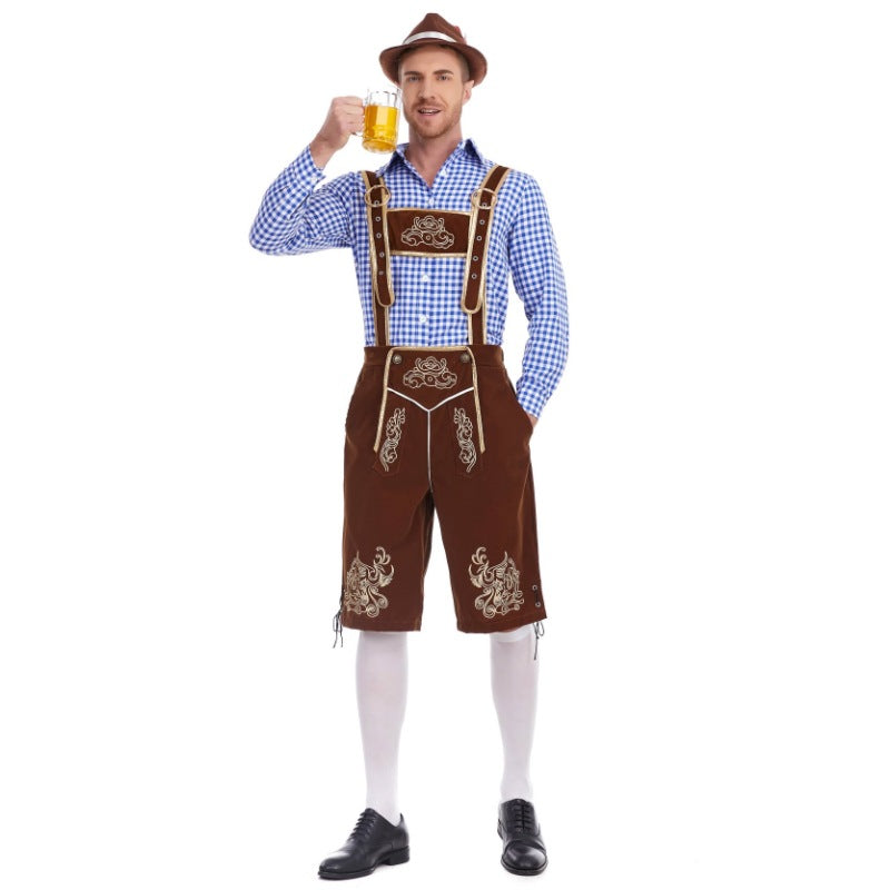 Herren nan Filzoptik-Lederhose knielang mit barocker Stickerei, verstellbaren Trägern und Dekornieten Shop Nory