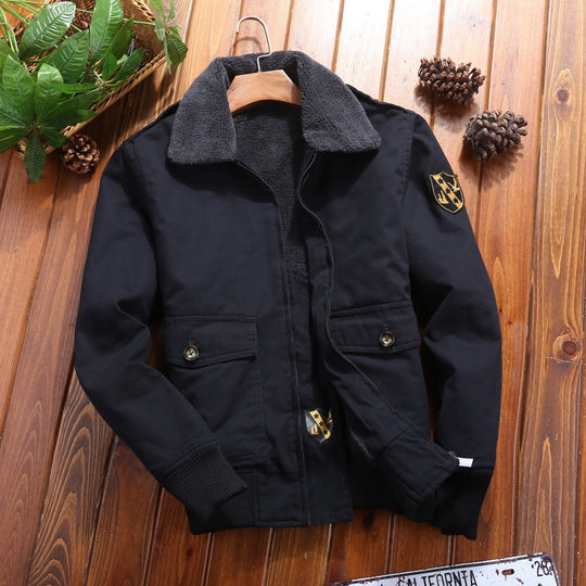 Herren Canvas-Pilotenjacke mit Teddyfutter, gerippten Bündchen und Pattentaschen Shop Nory