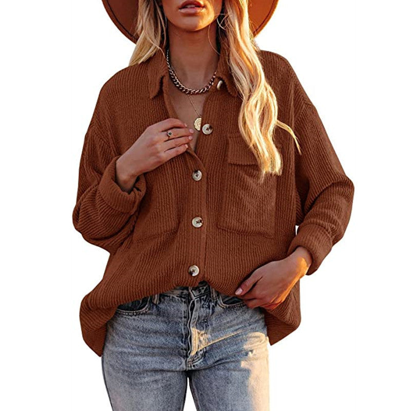 Damen Oversize-Feinstrick-Hemdjacke mit Knopfleiste und Brusttaschen Shop Nory