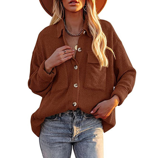 Damen Oversize-Feinstrick-Hemdjacke mit Knopfleiste und Brusttaschen Shop Nory