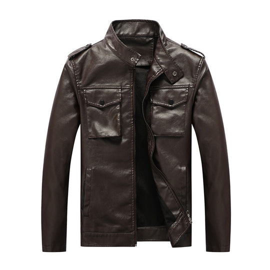 Herren schlanker Kunstleder‑Fieldblouson mit Stehkragen, Brustpattentaschen und Reißverschluss Shop Nory