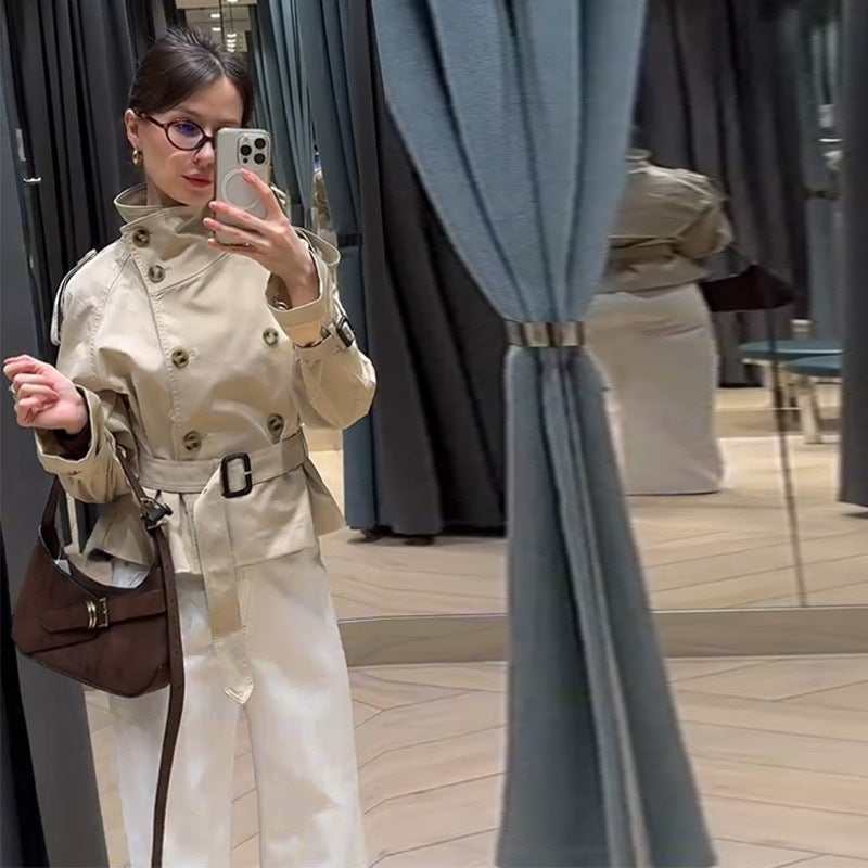 Damen modische Trenchjacke mit Gürtel und doppelter Knopfaiusschnitt ShopNory