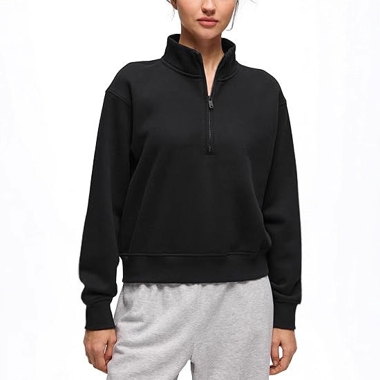 Damen Oversize-Sweatshirt mit halbem Reißverschluss, Stehkragen und Rippbündchen Shop Nory