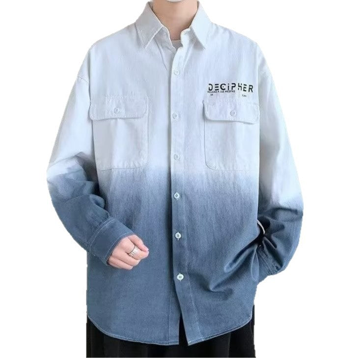 Herren Oversize Dip Dye Baumwollhemd mit Brusttaschen und Verlauffärbung Shop Nory
