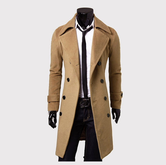 Herren taillierter zweireihiger Trenchcoat aus Wollmix mit klassischem Revers und Rückenschlitz Shop Nory
