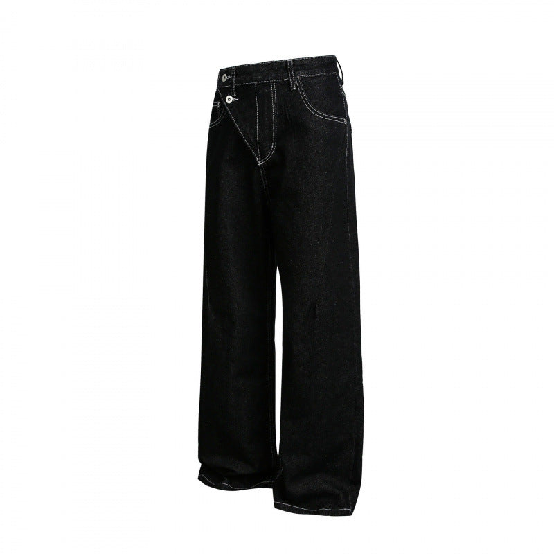 Damen Weite High‑Waist Denim-Jeans mit asymmetrischer Knopfleiste und Kontrastnähten Shop Nory