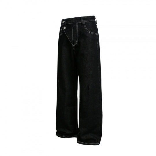Damen Weite High‑Waist Denim-Jeans mit asymmetrischer Knopfleiste und Kontrastnähten Shop Nory