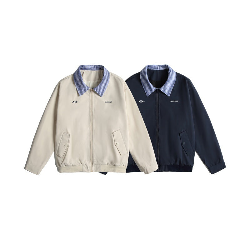 Herren Leichte Harrington-Bomberjacke mit Karierter Hemdkragen und Pattentaschen Shop Nory