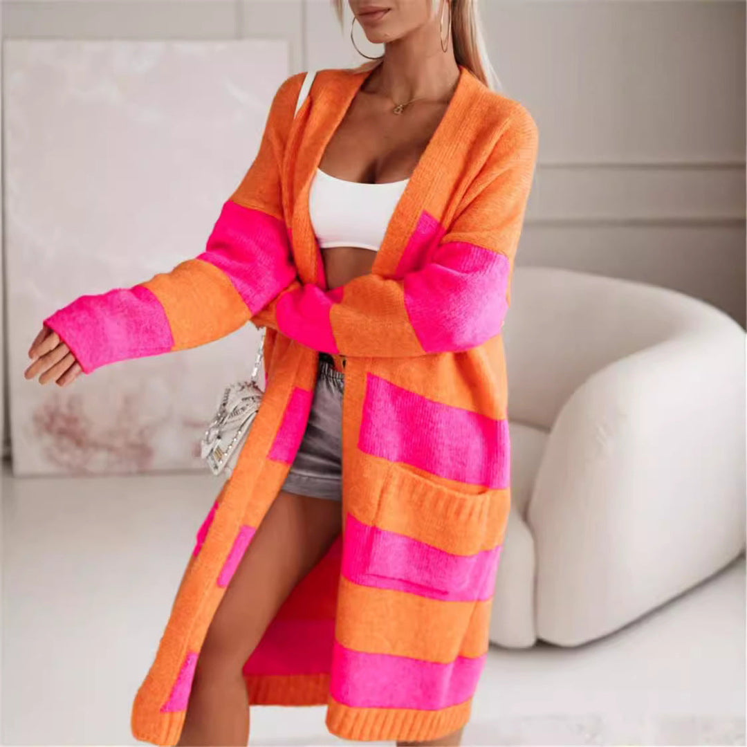 Damen lässiger Strickmantel mit großen Streifen