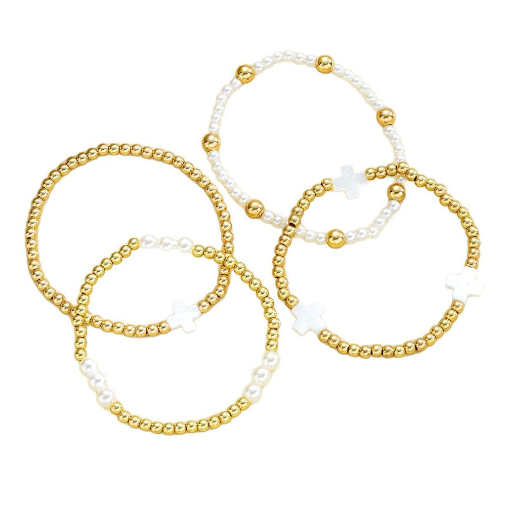Damen Armband-Set mit eleganten Perlen- und Kreuzdetails Shop Nory