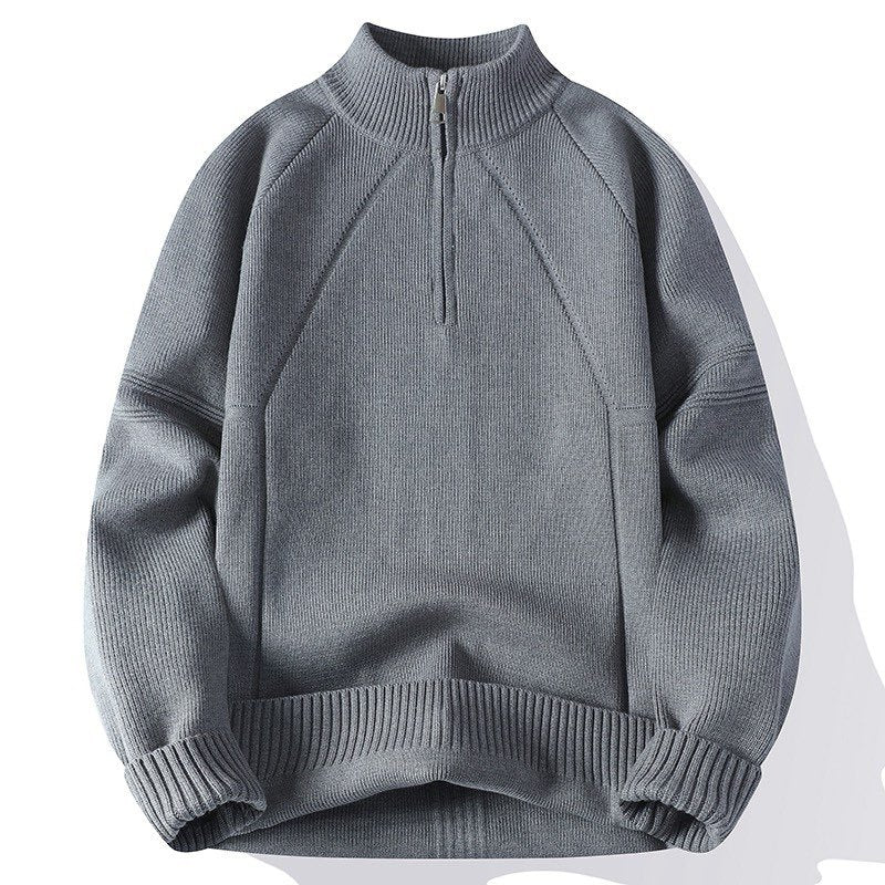 Unisex Oversize-Halbzip-Strickpullover mit Stehkragen und gerippten Bündchen Shop Nory