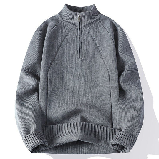 Unisex Oversize-Halbzip-Strickpullover mit Stehkragen und gerippten Bündchen Shop Nory
