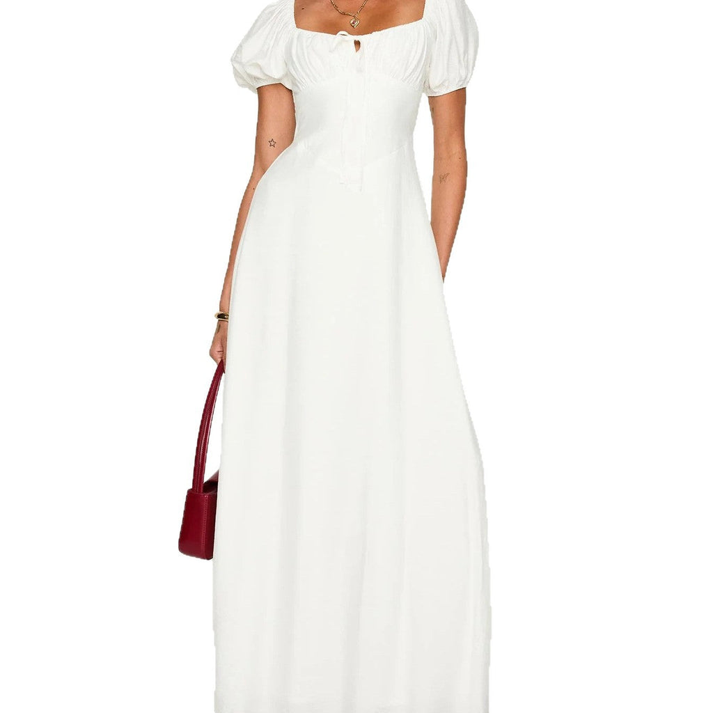 Damen Maxikleid mit Puffärmeln und elegantem Ausschnitt Shopnory