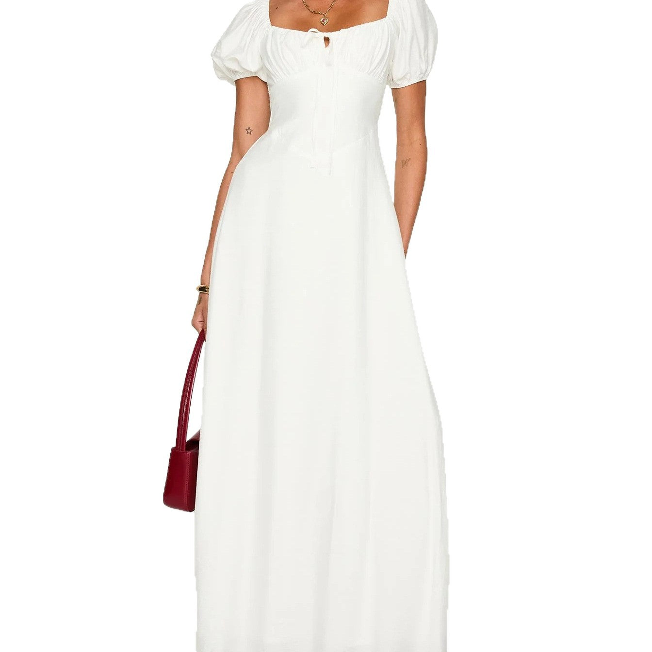 Damen Maxikleid mit Puffärmeln und elegantem Ausschnitt Shopnory